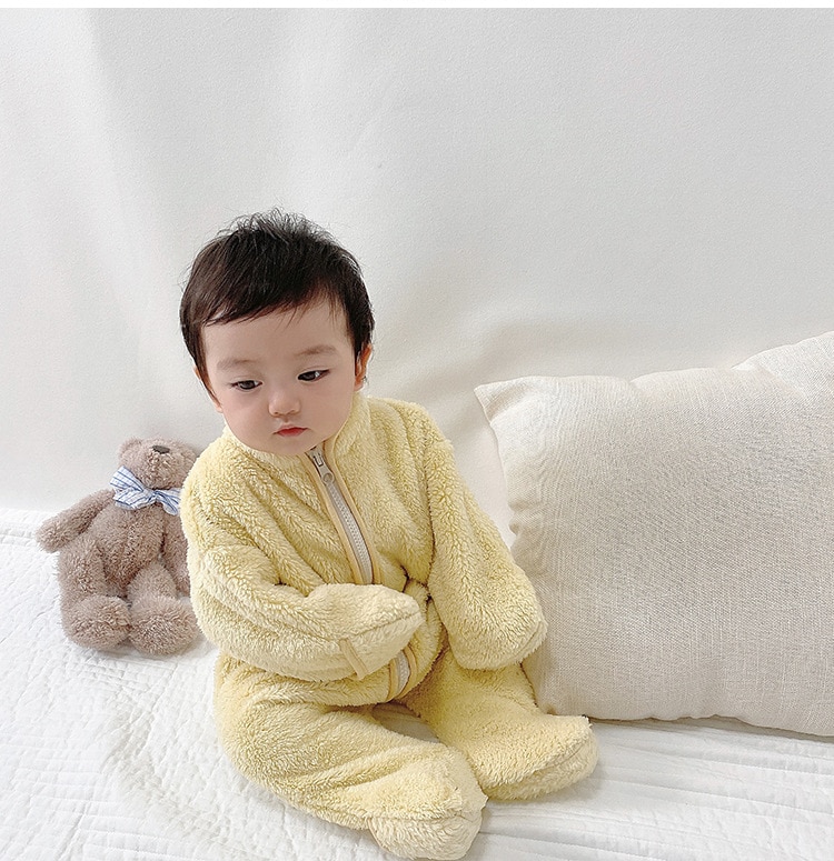 2020 Winter Infant Warm Clothes Newborn Baby Rompers with Removable Hat Boys Girls Fleece Hand Foot Protect Jumpsuit Footies