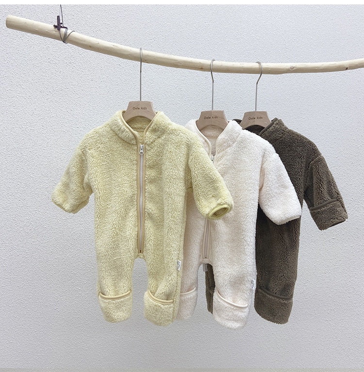 2020 Winter Infant Warm Clothes Newborn Baby Rompers with Removable Hat Boys Girls Fleece Hand Foot Protect Jumpsuit Footies