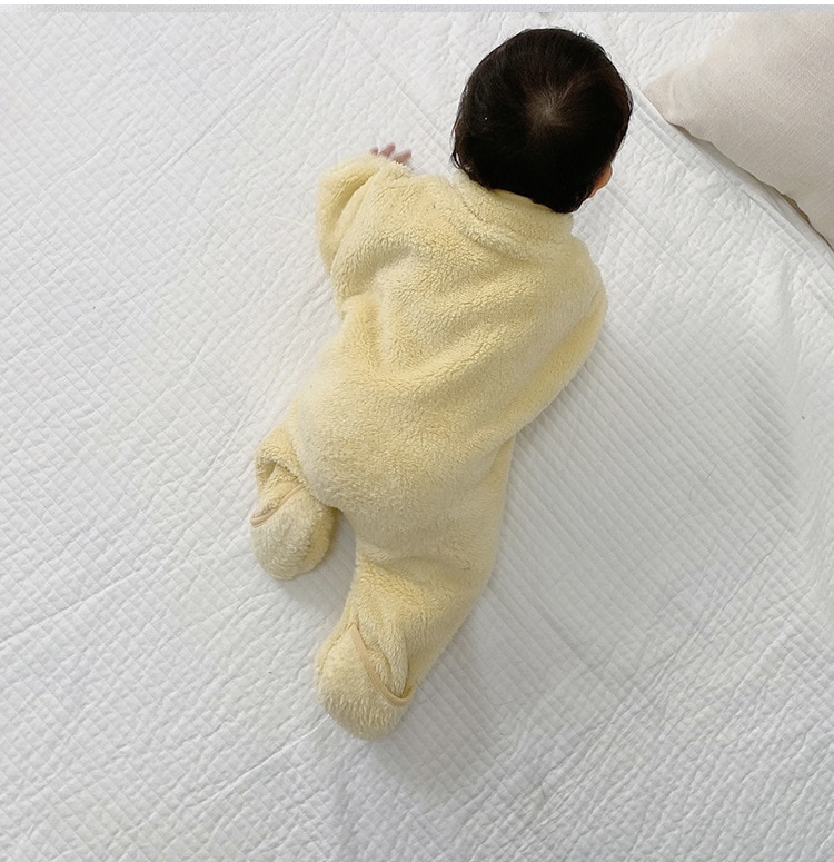 2020 Winter Infant Warm Clothes Newborn Baby Rompers with Removable Hat Boys Girls Fleece Hand Foot Protect Jumpsuit Footies