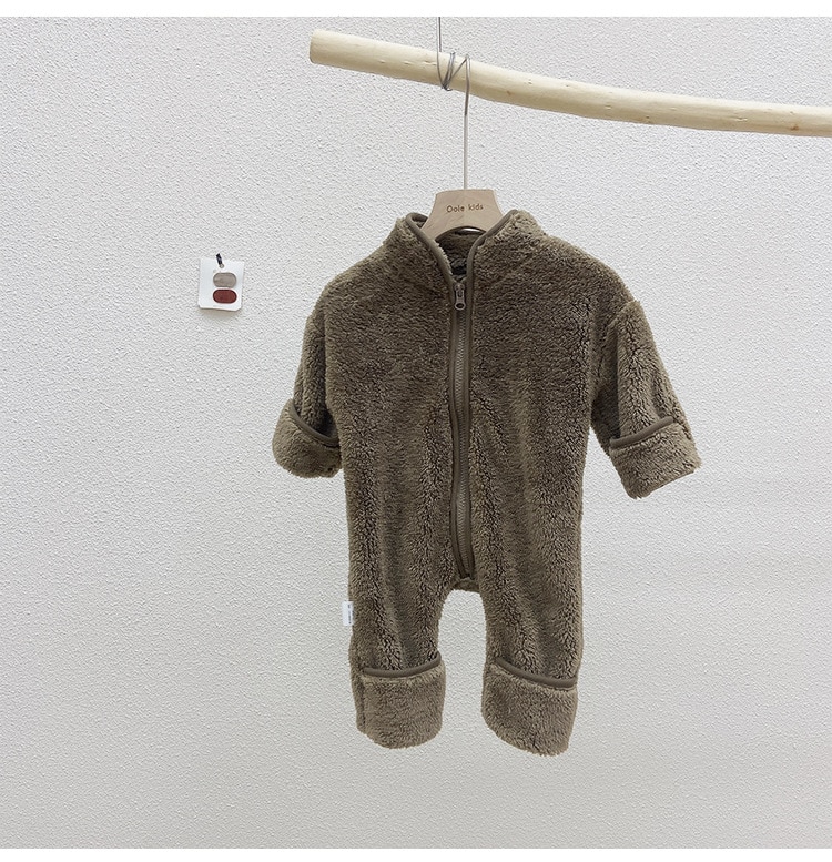 2020 Winter Infant Warm Clothes Newborn Baby Rompers with Removable Hat Boys Girls Fleece Hand Foot Protect Jumpsuit Footies