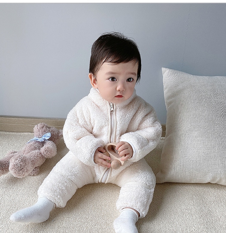 2020 Winter Infant Warm Clothes Newborn Baby Rompers with Removable Hat Boys Girls Fleece Hand Foot Protect Jumpsuit Footies