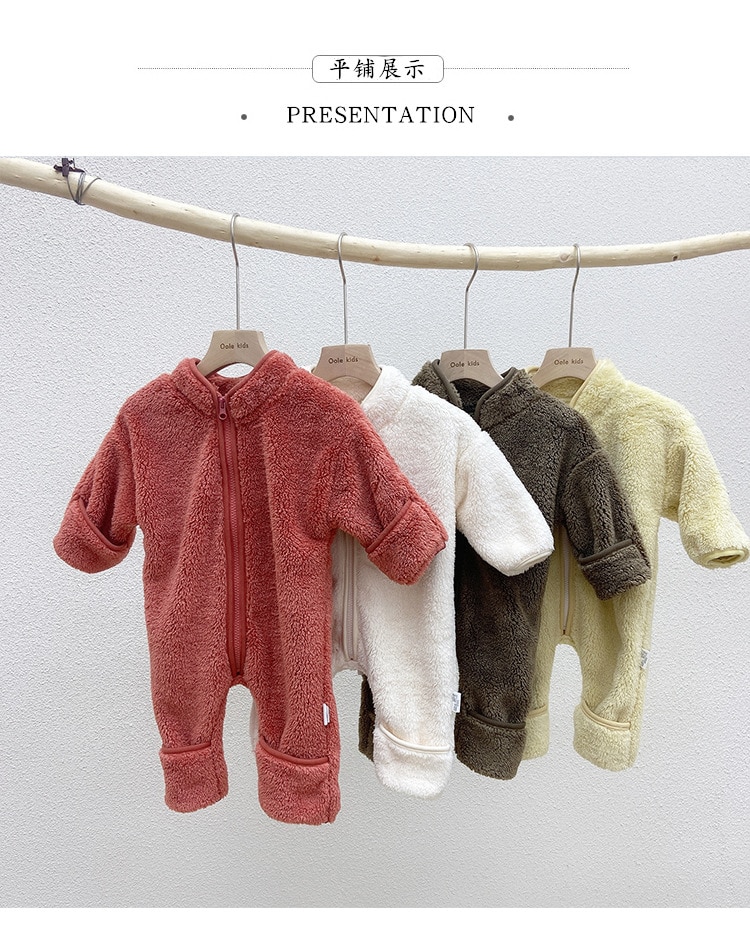 2020 Winter Infant Warm Clothes Newborn Baby Rompers with Removable Hat Boys Girls Fleece Hand Foot Protect Jumpsuit Footies