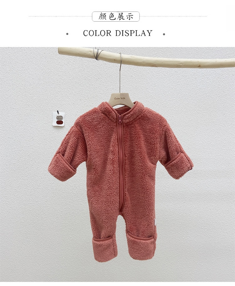 2020 Winter Infant Warm Clothes Newborn Baby Rompers with Removable Hat Boys Girls Fleece Hand Foot Protect Jumpsuit Footies