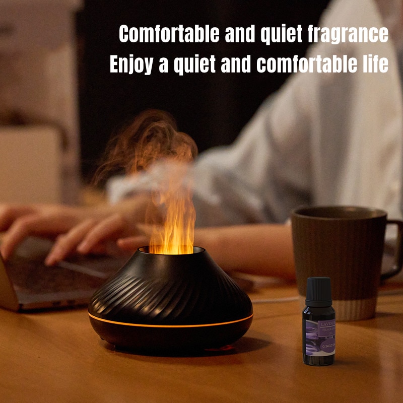 USB Air Humidifier Aroma Diffuser Humidifier Ultrasonic Cool Mist Maker Fogger Colorful LED Essential Oil Flame Lamp Diffuser