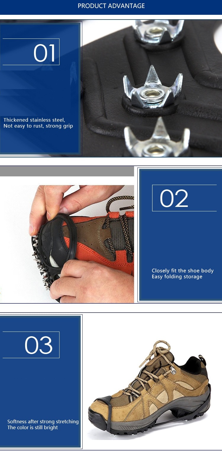 1 Pair 8 Studs Teeth Anti-Skid Non Slip Ice Gripper Crampons Cleats For Spikes Shoes Hiking Climbing Winter Snow Outdoor Unisex