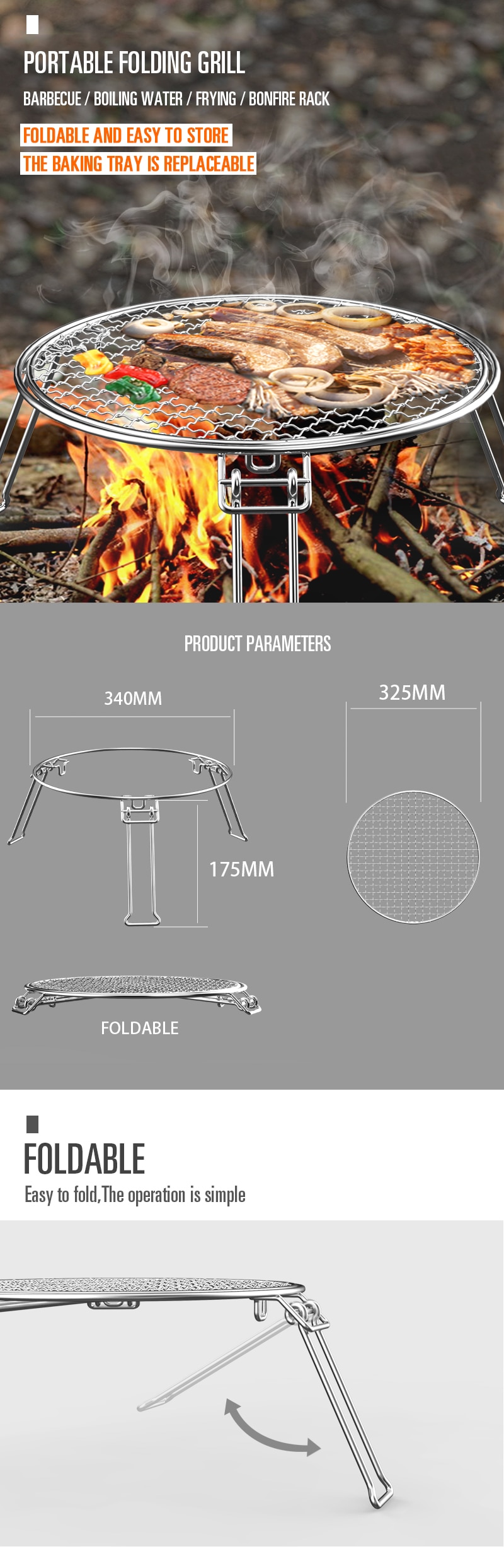 BBQ Barbecue Stainless Steel Plate Camping Gridiron Outdoor Cooking Tools Folding Portable BBQ Grill Barbecue Accessories