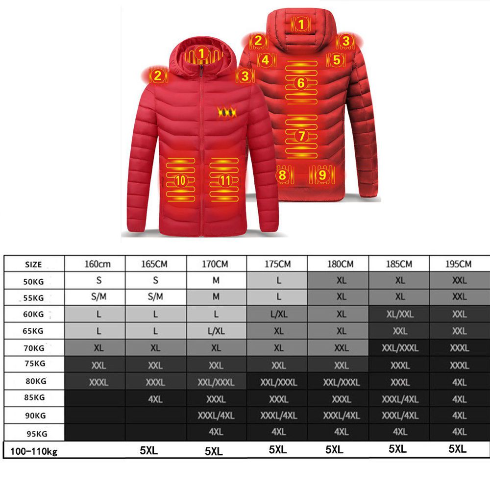 Men 9 Areas Heated Jacket USB Winter Outdoor Electric Heating Jackets Warm Sprots Thermal Coat Clothing Heatable Cotton jacket