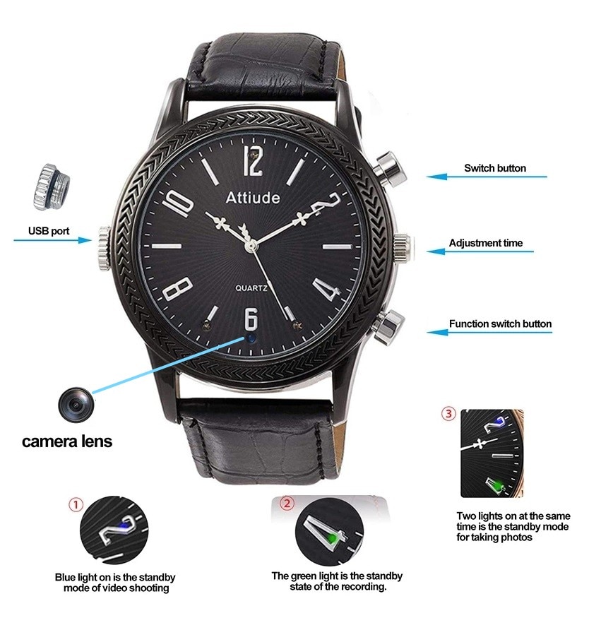 Full HD 1080P Men Wrist Watch Camera Night Vision Video & Audio Loop Recording 3 in1 Wearable Watch Outdoors Micro Camcorders