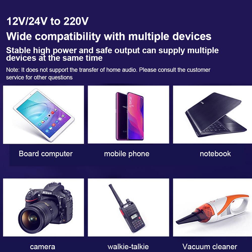 1500W Car Inverter 12V 24V To 220V Converter Outlet 4USB Fast Charging Port Outdoor Emergency Socket Auto Power Adapter Inverter