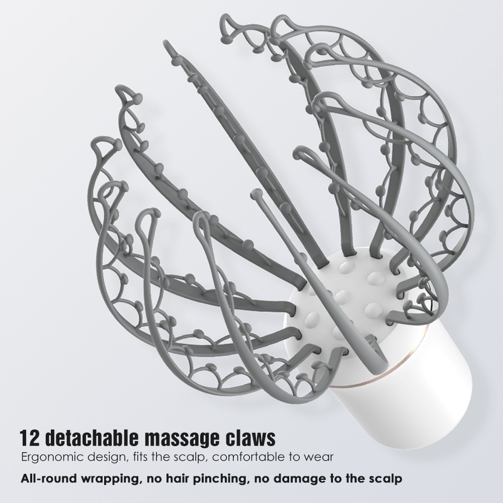 Electric Octopus Claw Scalp Massager Hands Free Therapeutic Head Scratcher Relief Hair Stimulation Rechargable Stress Relief