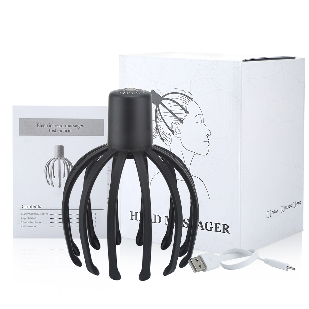 Electric Octopus Claw Scalp Massager Hands Free Therapeutic Head Scratcher Relief Hair Stimulation Rechargable Stress Relief