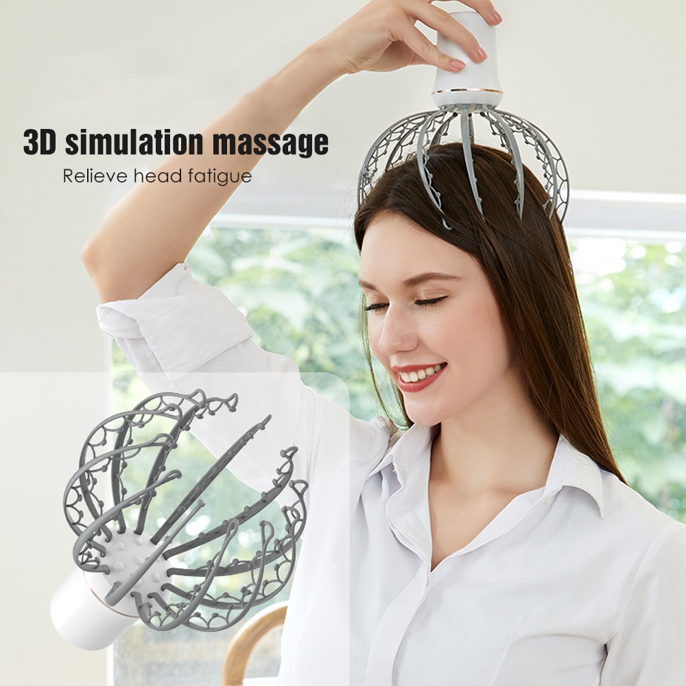 Electric Octopus Claw Scalp Massager Hands Free Therapeutic Head Scratcher Relief Hair Stimulation Rechargable Stress Relief
