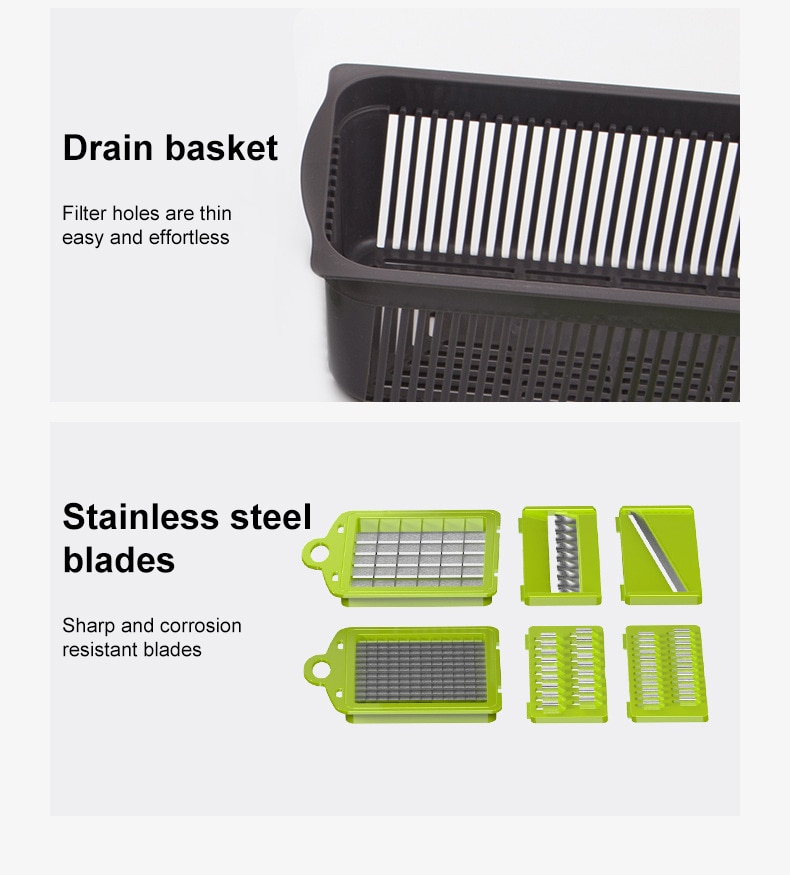 12 in 1 Green Multifunctional Vegetable Slicer Cutter Hand Slicer Drain Basket Kitchen Tool Home Gadgets