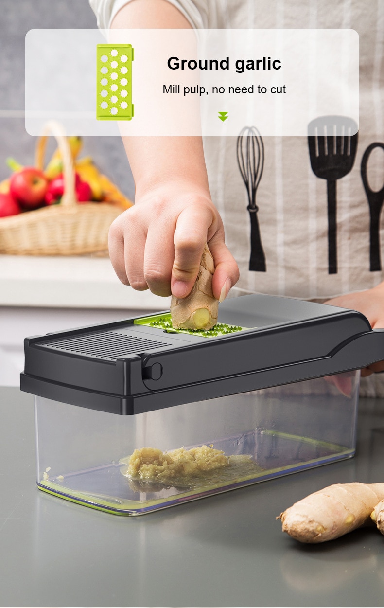 12 in 1 Green Multifunctional Vegetable Slicer Cutter Hand Slicer Drain Basket Kitchen Tool Home Gadgets