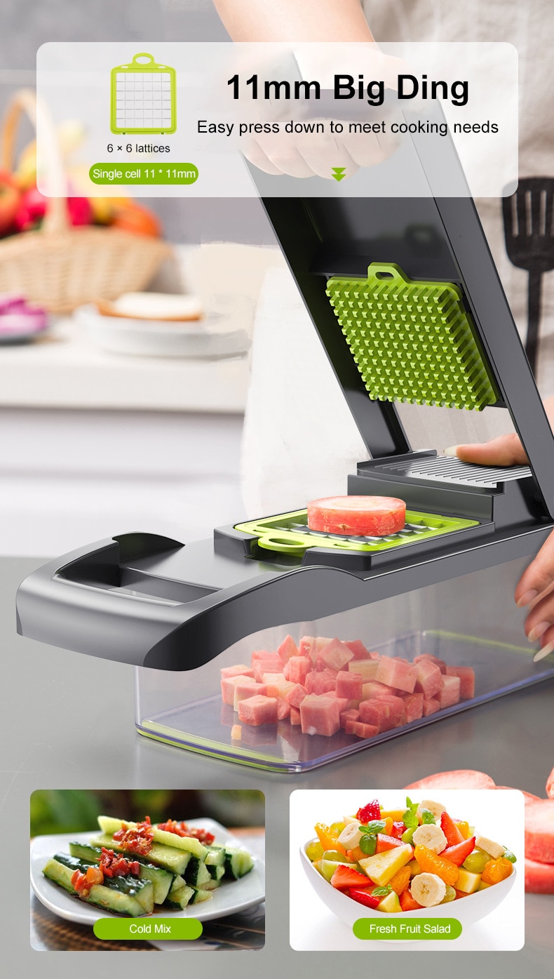 12 in 1 Green Multifunctional Vegetable Slicer Cutter Hand Slicer Drain Basket Kitchen Tool Home Gadgets