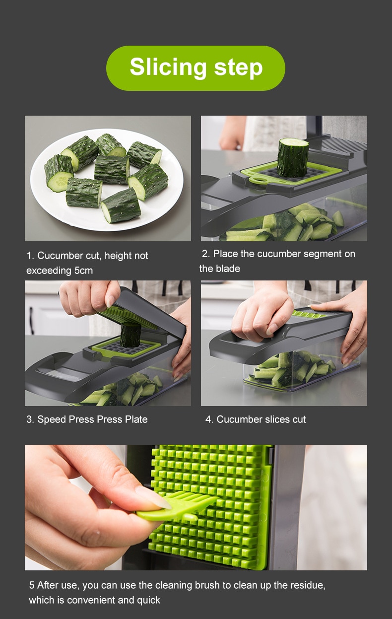12 in 1 Green Multifunctional Vegetable Slicer Cutter Hand Slicer Drain Basket Kitchen Tool Home Gadgets
