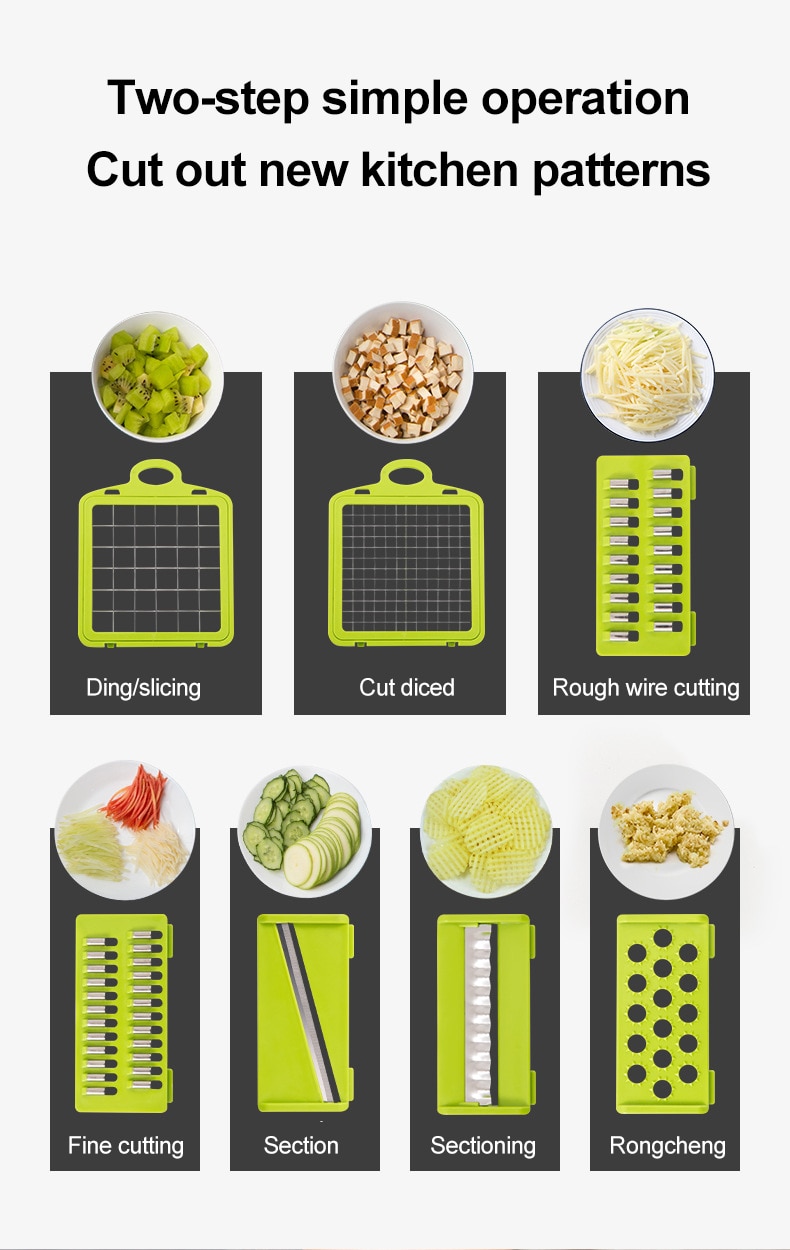 12 in 1 Green Multifunctional Vegetable Slicer Cutter Hand Slicer Drain Basket Kitchen Tool Home Gadgets