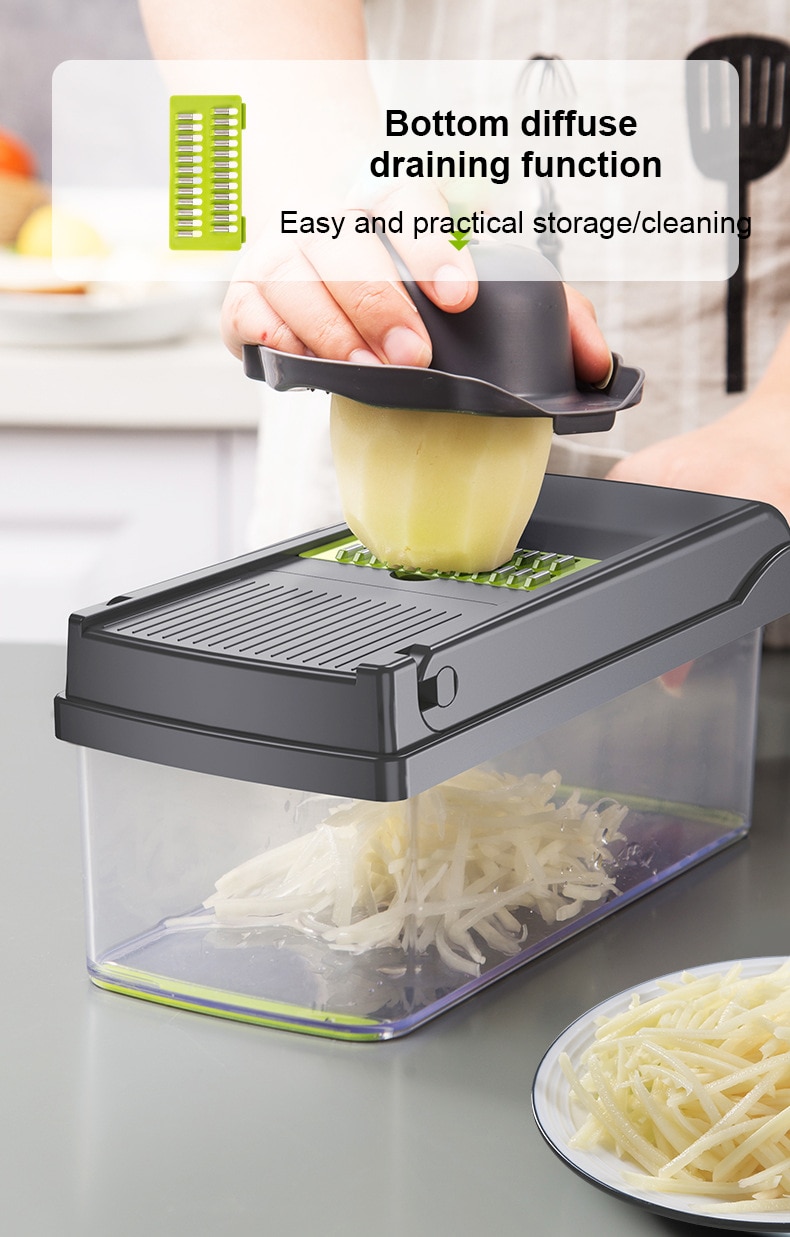 12 in 1 Green Multifunctional Vegetable Slicer Cutter Hand Slicer Drain Basket Kitchen Tool Home Gadgets
