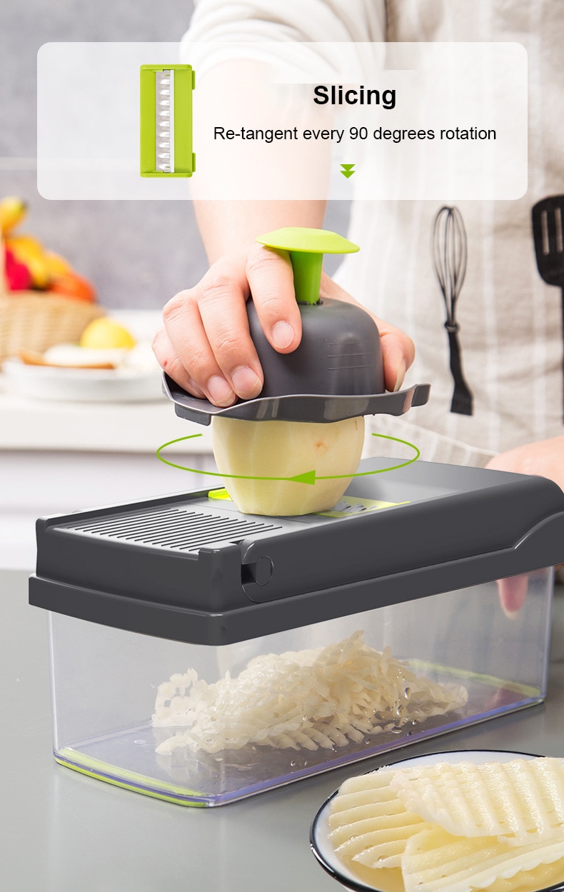 12 in 1 Green Multifunctional Vegetable Slicer Cutter Hand Slicer Drain Basket Kitchen Tool Home Gadgets