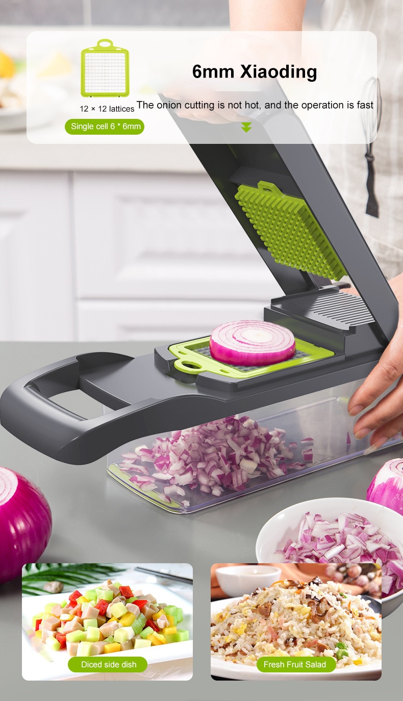 12 in 1 Green Multifunctional Vegetable Slicer Cutter Hand Slicer Drain Basket Kitchen Tool Home Gadgets