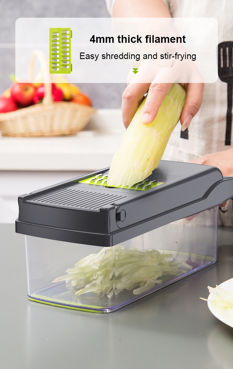 12 in 1 Green Multifunctional Vegetable Slicer Cutter Hand Slicer Drain Basket Kitchen Tool Home Gadgets
