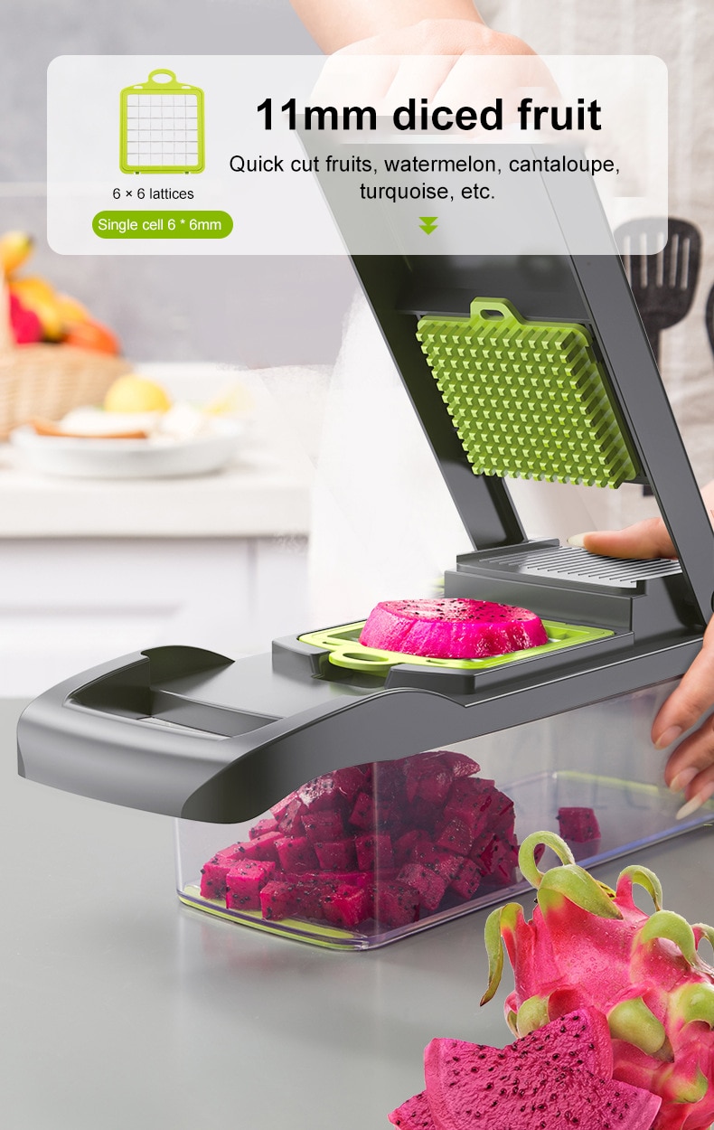 12 in 1 Green Multifunctional Vegetable Slicer Cutter Hand Slicer Drain Basket Kitchen Tool Home Gadgets