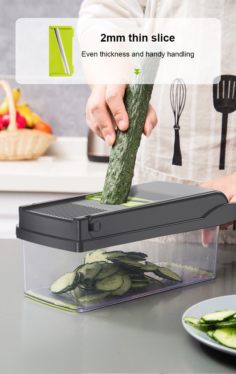 12 in 1 Green Multifunctional Vegetable Slicer Cutter Hand Slicer Drain Basket Kitchen Tool Home Gadgets