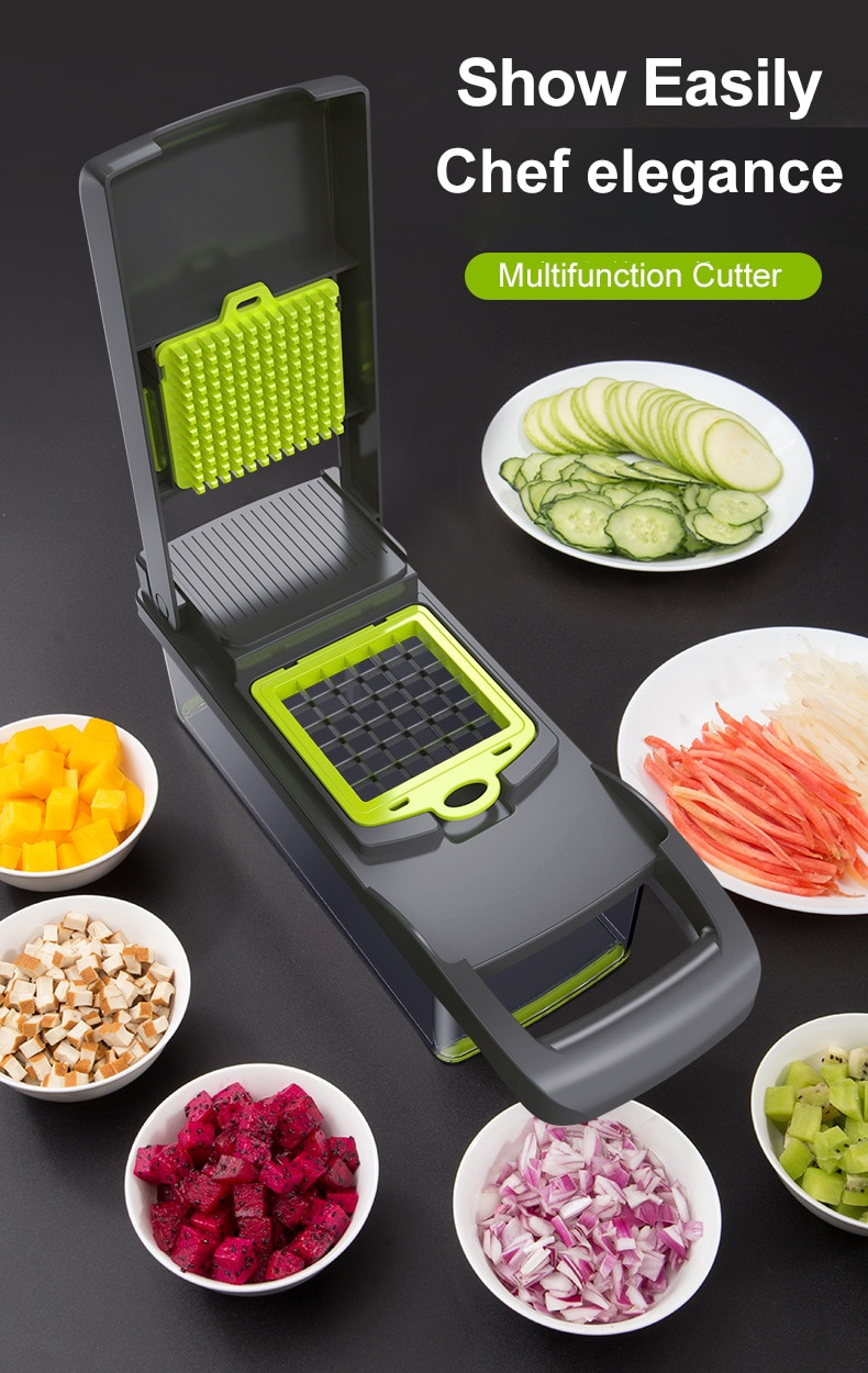 12 in 1 Green Multifunctional Vegetable Slicer Cutter Hand Slicer Drain Basket Kitchen Tool Home Gadgets
