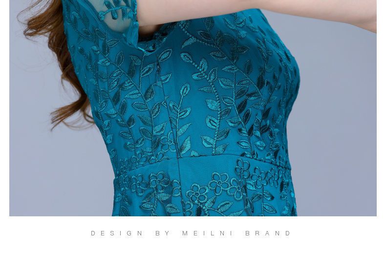 Round Neck Solid Color Temperament Dresses Embroidery Graphic Casual Women's Clothing Knee Skirts Retro Thin Summer Dignified
