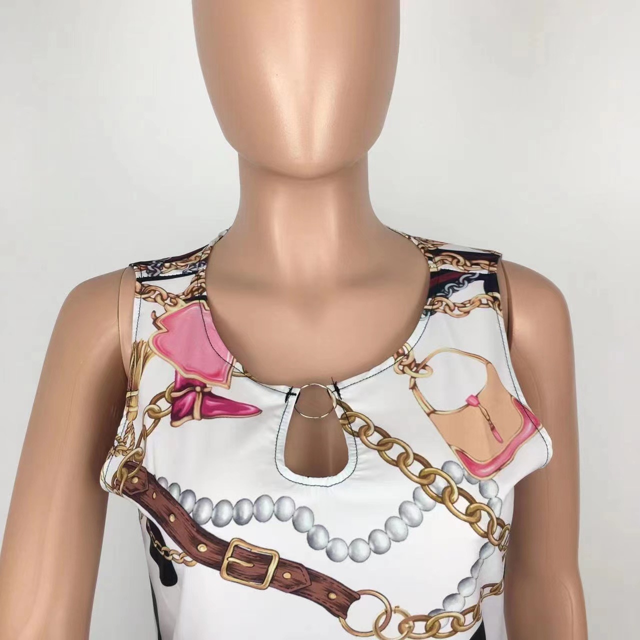 Bohemian Floral Printing Hollow Out Elegant Dresses For Women Large Swing Sexy High Waist Maxi Party Slim Tank Sleeveless Dress