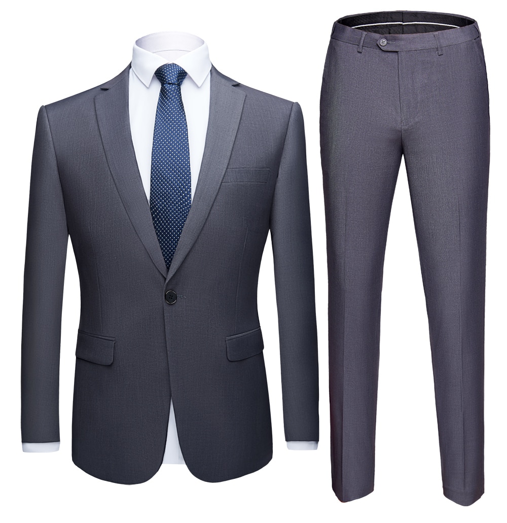 Jacket + Pants 2 Pieces Set / 2022 Fashion New Men's Casual Boutique Business Dress Wedding Groom Suit Coat Blazers Trousers
