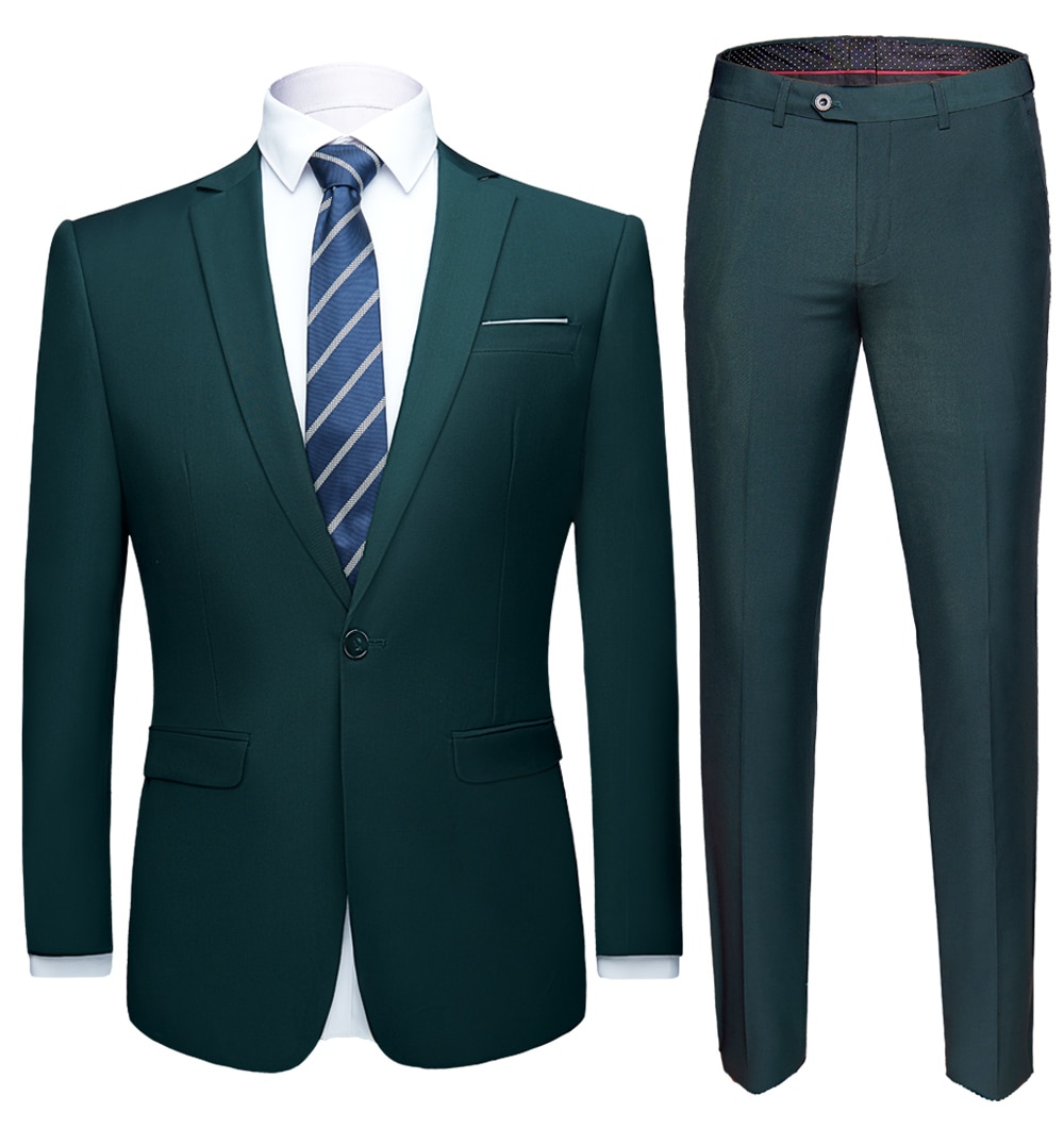 Jacket + Pants 2 Pieces Set / 2022 Fashion New Men's Casual Boutique Business Dress Wedding Groom Suit Coat Blazers Trousers