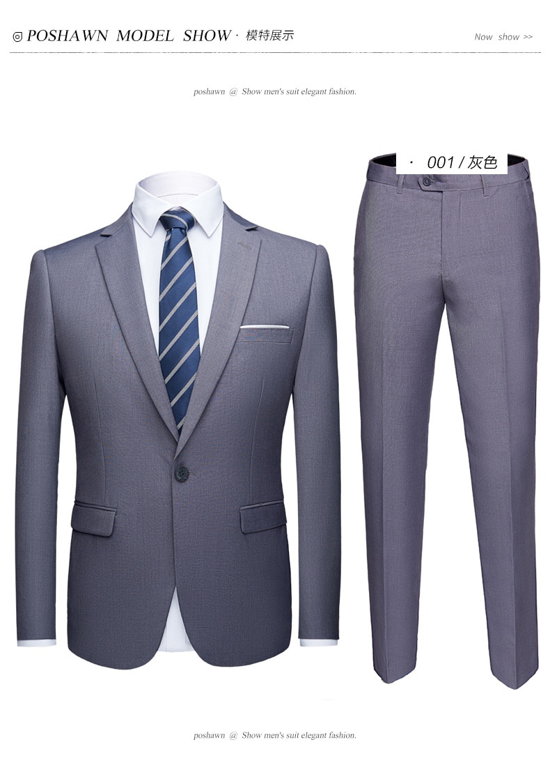 Jacket + Pants 2 Pieces Set / 2022 Fashion New Men's Casual Boutique Business Dress Wedding Groom Suit Coat Blazers Trousers