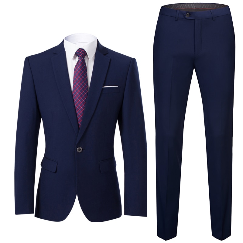 Jacket + Pants 2 Pieces Set / 2022 Fashion New Men's Casual Boutique Business Dress Wedding Groom Suit Coat Blazers Trousers