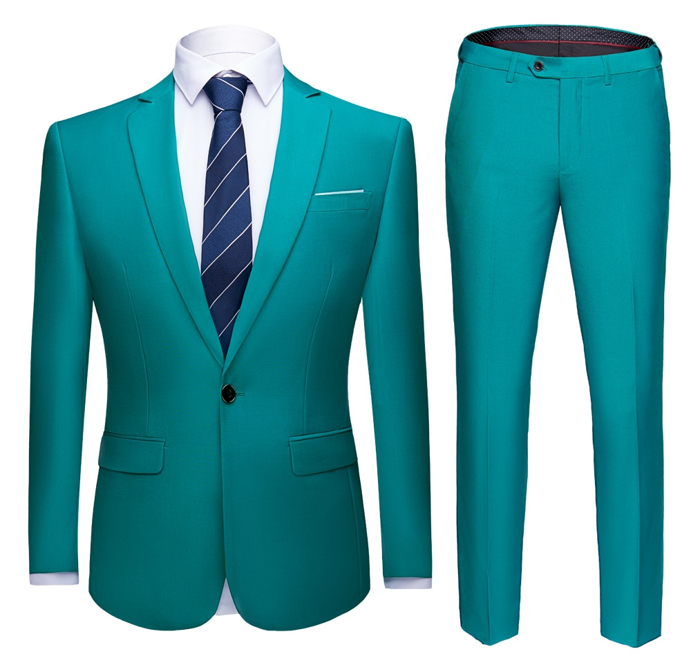 Jacket + Pants 2 Pieces Set / 2022 Fashion New Men's Casual Boutique Business Dress Wedding Groom Suit Coat Blazers Trousers