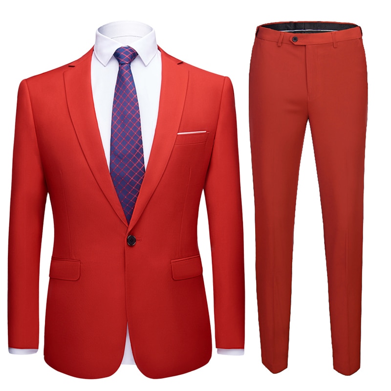 Jacket + Pants 2 Pieces Set / 2022 Fashion New Men's Casual Boutique Business Dress Wedding Groom Suit Coat Blazers Trousers