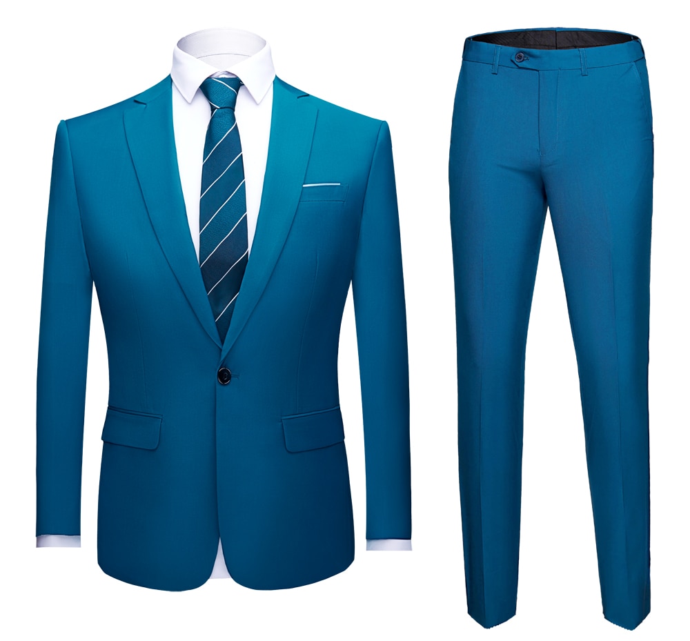 Jacket + Pants 2 Pieces Set / 2022 Fashion New Men's Casual Boutique Business Dress Wedding Groom Suit Coat Blazers Trousers