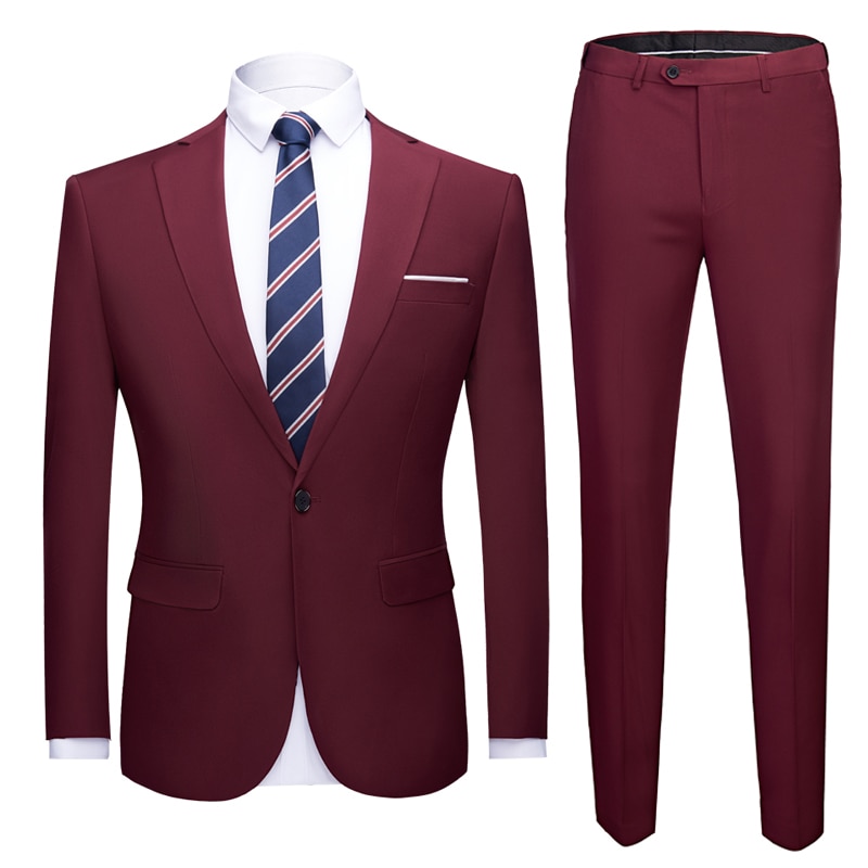 Jacket + Pants 2 Pieces Set / 2022 Fashion New Men's Casual Boutique Business Dress Wedding Groom Suit Coat Blazers Trousers