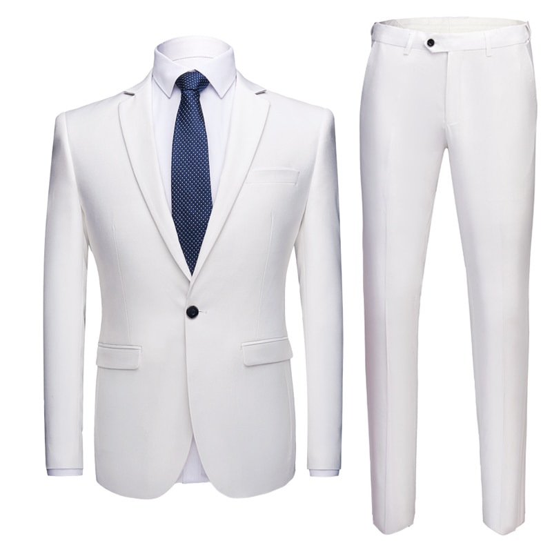 Jacket + Pants 2 Pieces Set / 2022 Fashion New Men's Casual Boutique Business Dress Wedding Groom Suit Coat Blazers Trousers