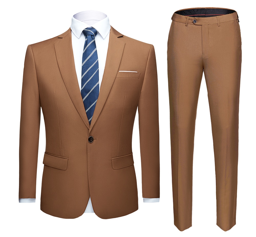 Jacket + Pants 2 Pieces Set / 2022 Fashion New Men's Casual Boutique Business Dress Wedding Groom Suit Coat Blazers Trousers