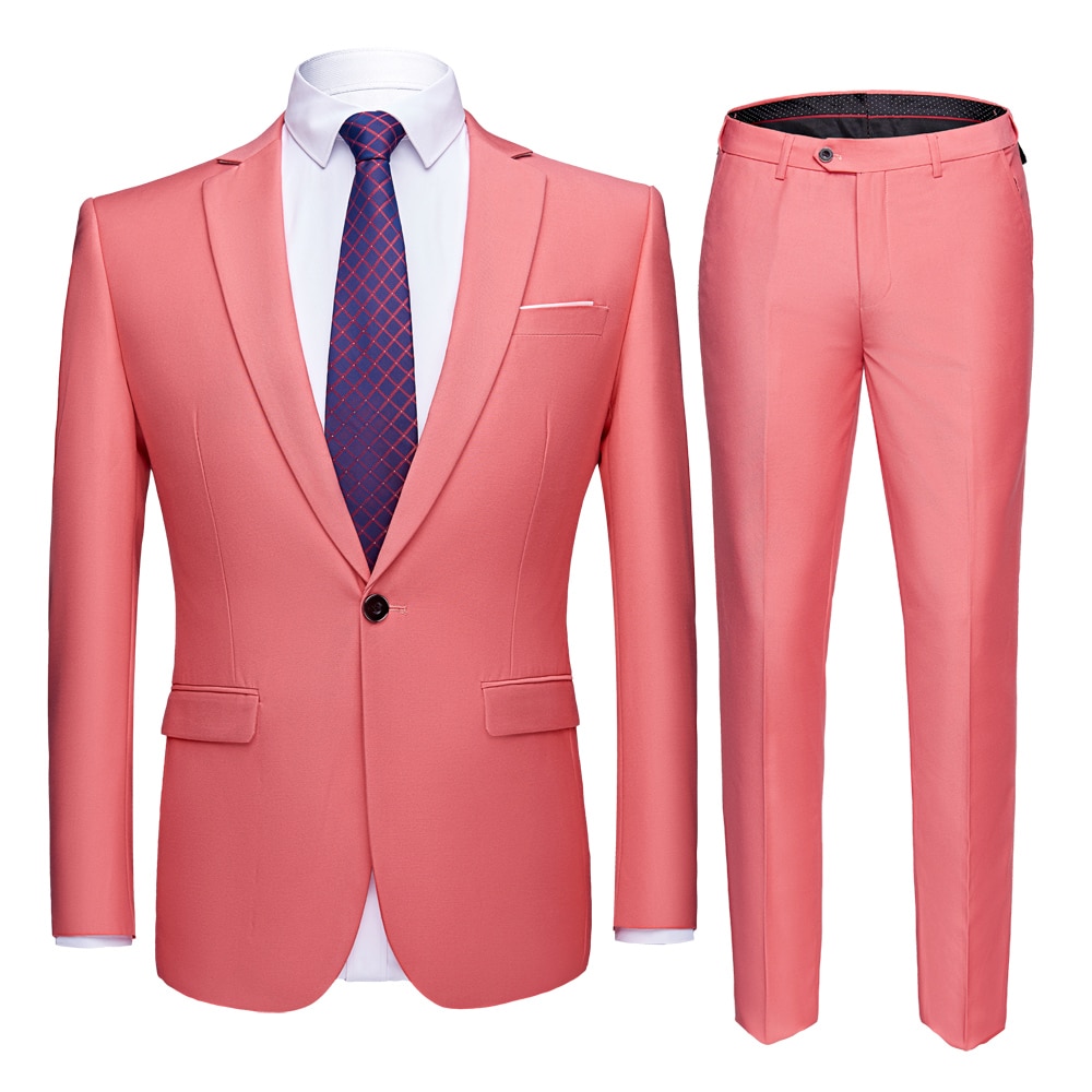 Jacket + Pants 2 Pieces Set / 2022 Fashion New Men's Casual Boutique Business Dress Wedding Groom Suit Coat Blazers Trousers