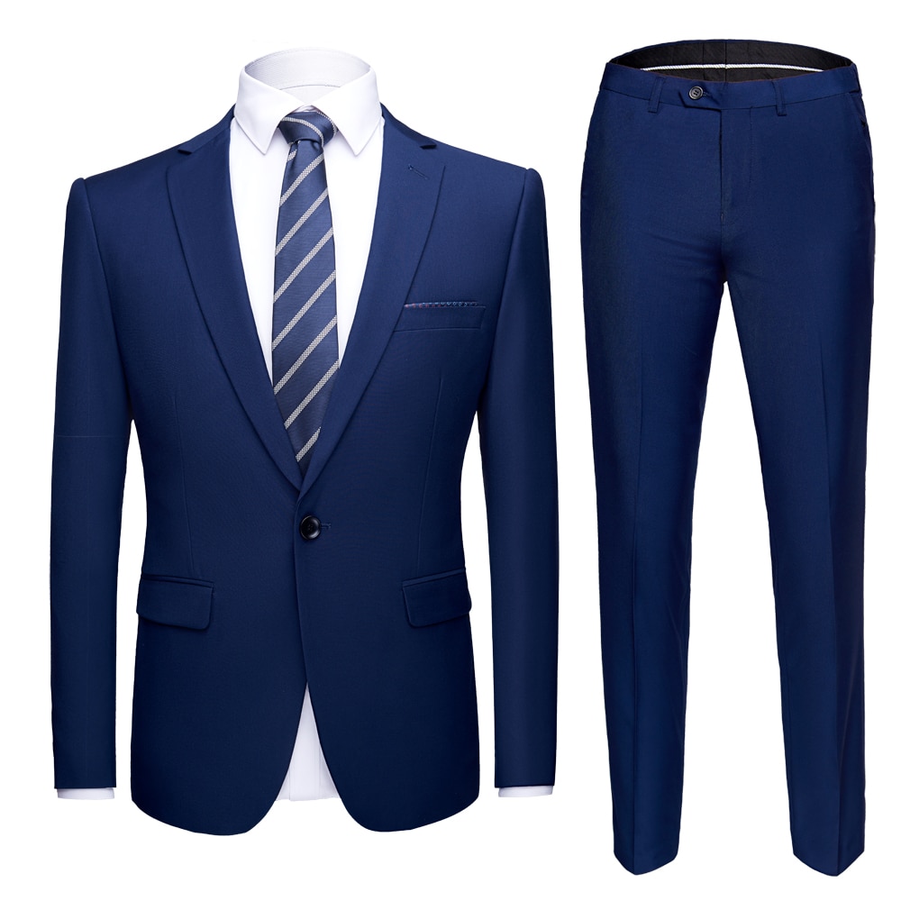 Jacket + Pants 2 Pieces Set / 2022 Fashion New Men's Casual Boutique Business Dress Wedding Groom Suit Coat Blazers Trousers