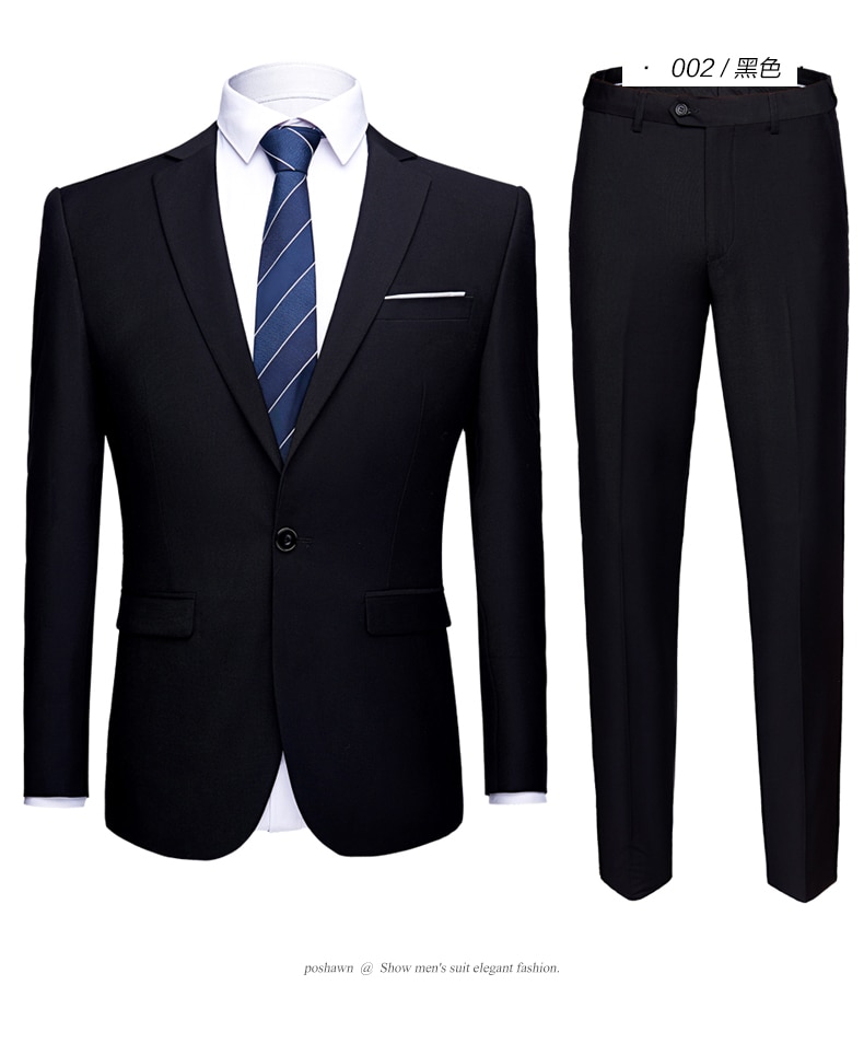 Jacket + Pants 2 Pieces Set / 2022 Fashion New Men's Casual Boutique Business Dress Wedding Groom Suit Coat Blazers Trousers