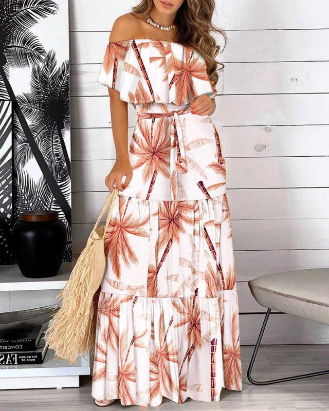 Leopard Robe Print Long Dress Ruffle Maxi Sundress Bohemian Women Summer Sexy Casual Elegant Strapless Vestidos Leopard Robe Print Long Dress Ruffle Maxi Sundress Bohemian Women Summer Sexy Casual Elegant Strapless Vestidos