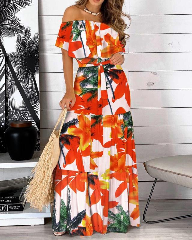 Leopard Robe Print Long Dress Ruffle Maxi Sundress Bohemian Women Summer Sexy Casual Elegant Strapless Vestidos Leopard Robe Print Long Dress Ruffle Maxi Sundress Bohemian Women Summer Sexy Casual Elegant Strapless Vestidos