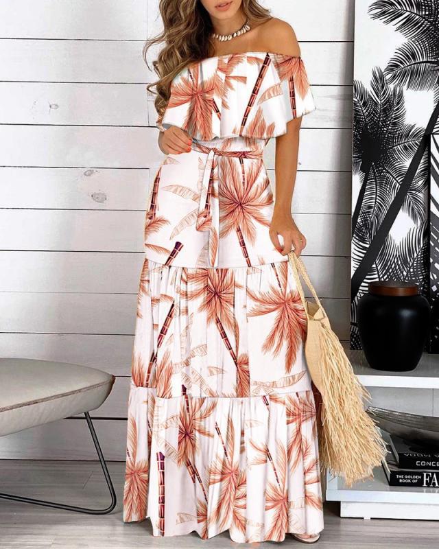 Leopard Robe Print Long Dress Ruffle Maxi Sundress Bohemian Women Summer Sexy Casual Elegant Strapless Vestidos Leopard Robe Print Long Dress Ruffle Maxi Sundress Bohemian Women Summer Sexy Casual Elegant Strapless Vestidos