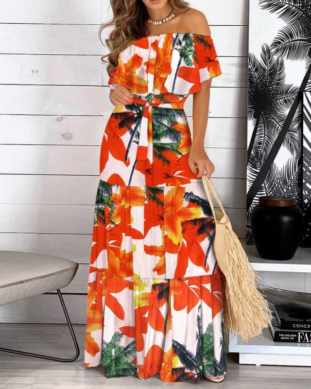 Leopard Robe Print Long Dress Ruffle Maxi Sundress Bohemian Women Summer Sexy Casual Elegant Strapless Vestidos Leopard Robe Print Long Dress Ruffle Maxi Sundress Bohemian Women Summer Sexy Casual Elegant Strapless Vestidos
