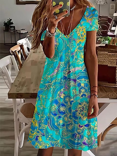 Women New Loose Vintage Ruffles Casual Befree 5XL Dress Large Big Summer Printed Party Beach Dresses