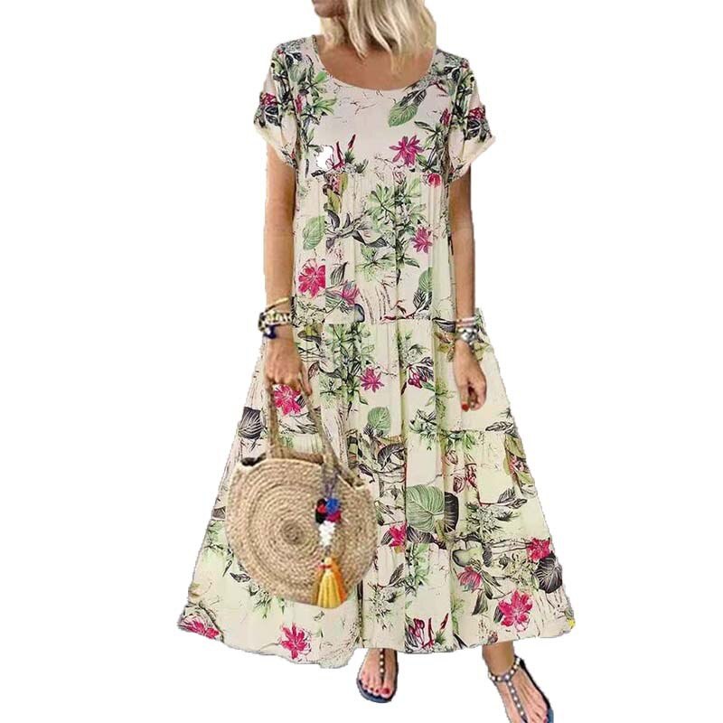 Summer Boho Maxi Dress Women Fashion Floral Printed Loose Sundress Casual High Waist Beach Party Long Dresses Vestidos Robe
