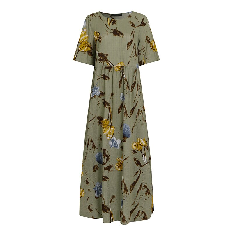Summer Boho Maxi Dress Women Fashion Floral Printed Loose Sundress Casual High Waist Beach Party Long Dresses Vestidos Robe